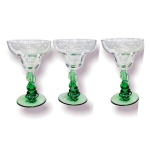 Luminarc France Siesta Margarita‎ Long Stem Glasses Jade Color Set of 3 Vintage